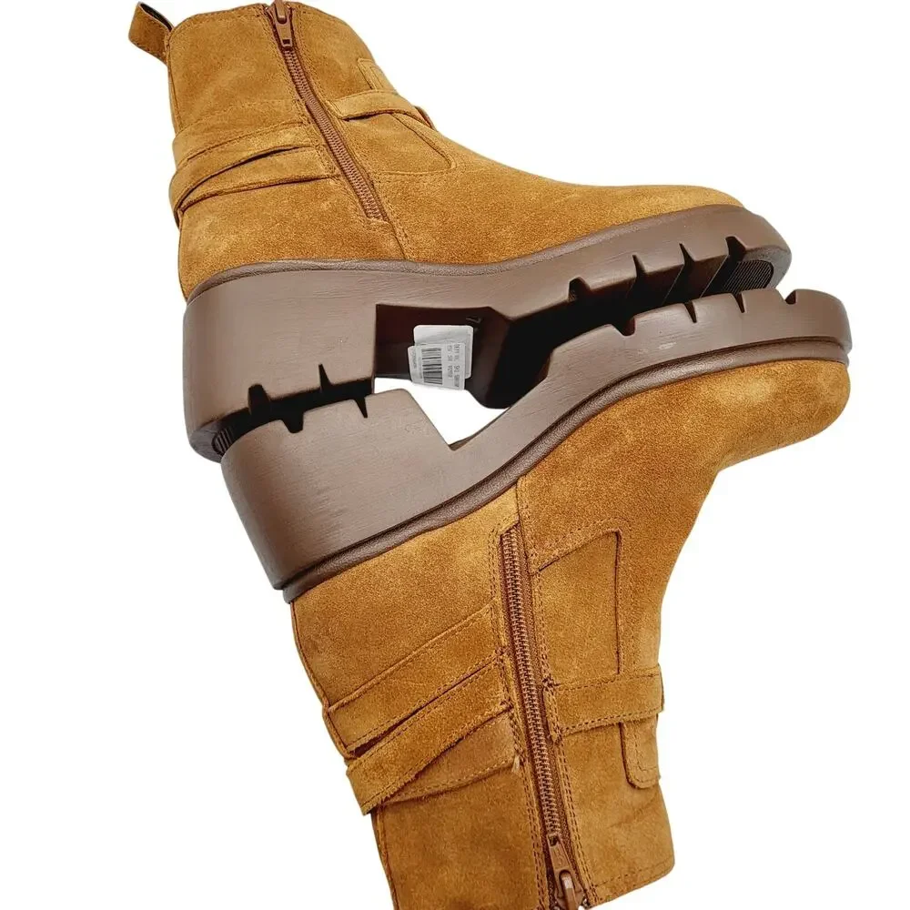 NEW Steve Madden Women's Size 7.5M Caramel Suede Colletta Zip Up Ankle Bootie